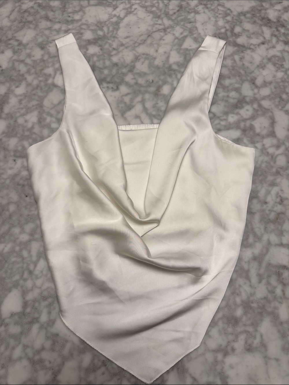 White Cowl Neck Satin Handkerchief Hem Camisole
